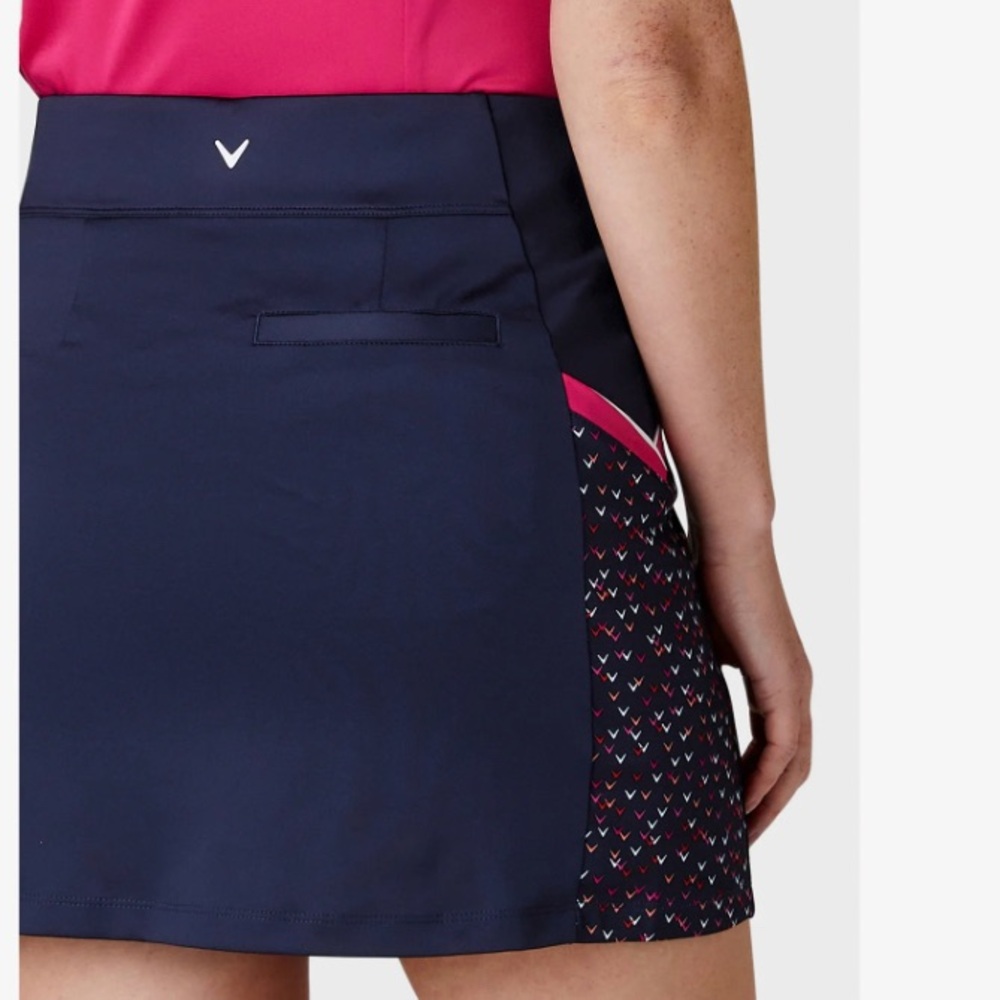 Callaway Navy True Sculpt Chevron Pocket Print 17” Golf Skirt Sz S